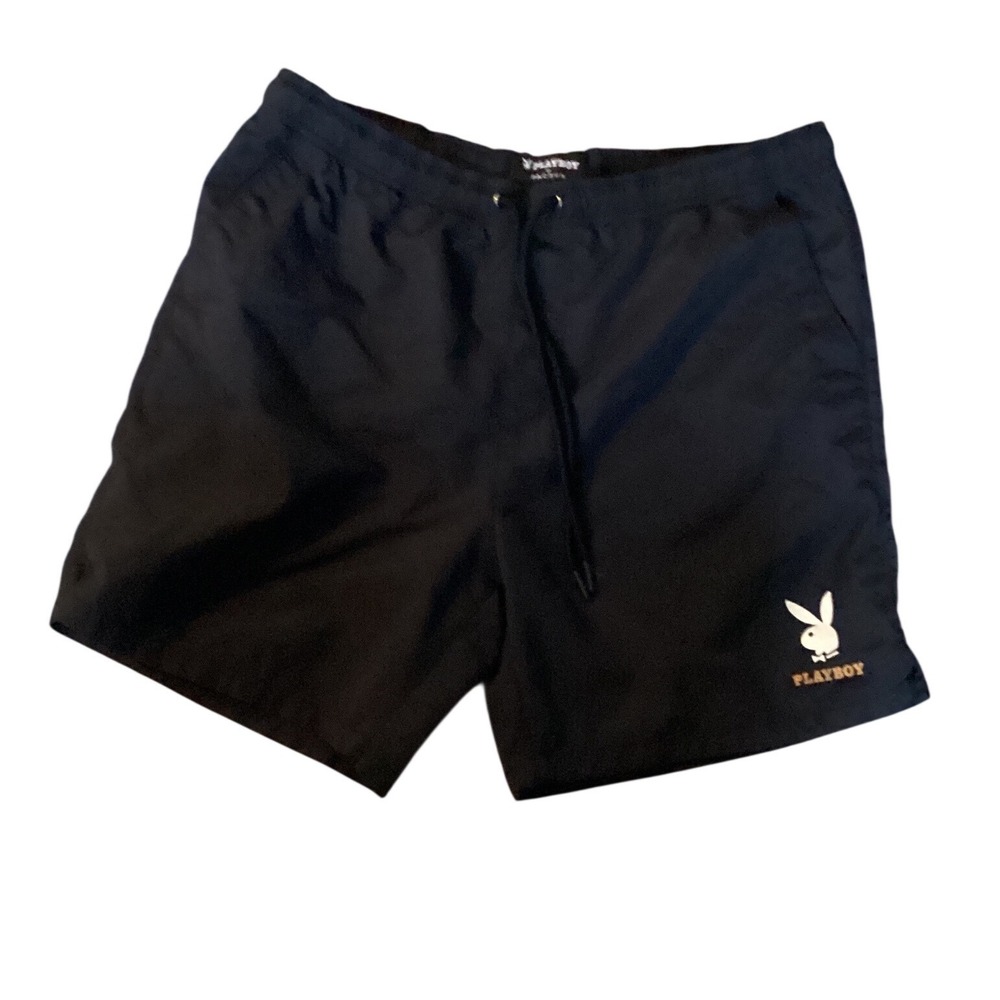 Playboy by PacSun Mens Black Swim Trunks Board Shorts Bunny Logo Large